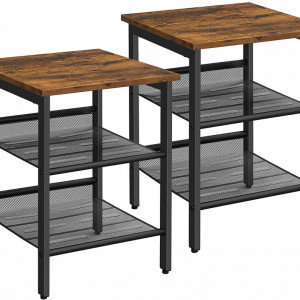 NOI14 - Set de 2 Noptiere 40x40x50 cm, masute laterale pentru dormitor sau living, stil industrial - Maro