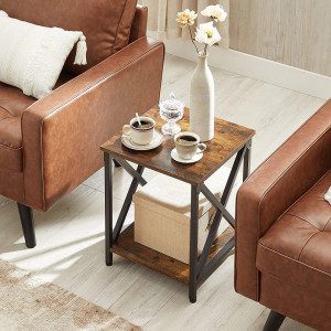 NOI6 - Set 2x noptiere pentru dormitor, 40x40x50 cm, masuta auxiliara living, hol - Maro, stil industrial