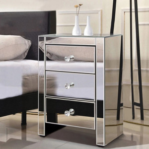 NOOG501 - Noptiera oglinda 48 cm, cu 3 sertare, dormitor - Oglinda - Argintiu
