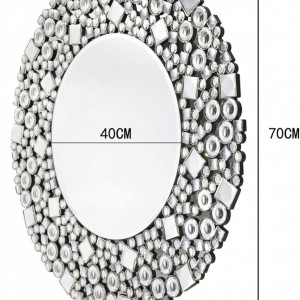 OGG4 - Oglinda rotunda 70 cm, pentru perete ornamentala dormitor, living - Argintie