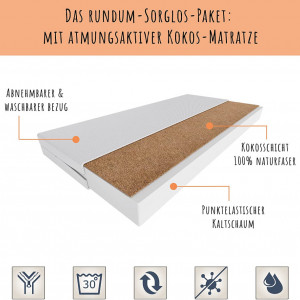 PAAC207 - Pat pentru 2 copii, cu 2 saltele 80x160 cm, model Inimioare Roz pentru fetite, cu somiera - Alb