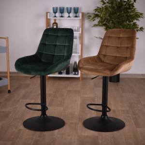 SCN603 - Scaun tapitat Verde catifelat pentru bar, lounge, inaltime reglabila