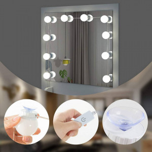 SEA351 - Set Masa toaleta, 90 cm, cosmetica machiaj oglinda masuta vanity, oglinda cu LED-uri - Alb