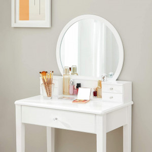 SEA376 - Set Masa toaleta, 70 cm, cosmetica machiaj, oglinda, masuta vanity cu taburet tapitat - Alb