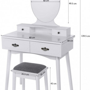 SEA379 - Set Masa toaleta, 80 cm, cosmetica machiaj cu oglinda si scaun, masuta vanity - Alb