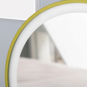 SEA70 - Set Masa toaleta, 90 cm, cosmetica machiaj, oglinda cu LED si scaun, masuta vanity - Alb-Auriu