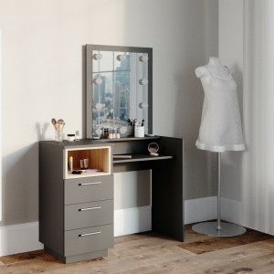 SEG204 - Set Masa toaleta, 100 cm, moderna cosmetica machiaj oglinda, masuta vanity cu sau fara LED- Antracit