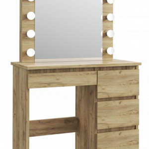 SEM502 - Set Masa toaleta cosmetica machiaj oglinda masuta vanity, oglinda cu LED-uri cu sau fara scaun - Culoarea Stejar