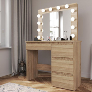 SEM505 - Set Masa toaleta cosmetica machiaj oglinda masuta vanity, oglinda cu LED-uri cu sau fara scaun - Maro