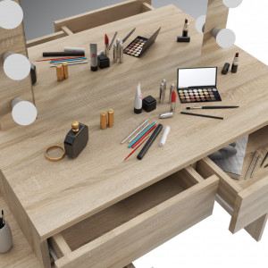 SEM509 - Set Masa toaleta, 112 cm, cosmetica machiaj oglinda masuta vanity, oglinda cu LED-uri cu sau fara scaun - Sonoma