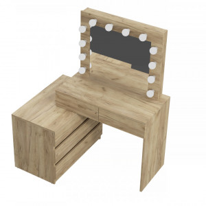 SEM512 - Set Masa toaleta, 130 cm, cosmetica machiaj oglinda masuta vanity, oglinda cu LED-uri cu sau fara scaun - culoarea Stejar
