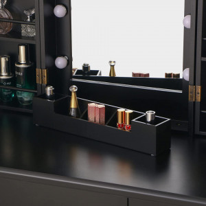 SEN235 - Set Masa Neagra toaleta cosmetica machiaj, oglinda cu LED, scaunel taburet tapitat