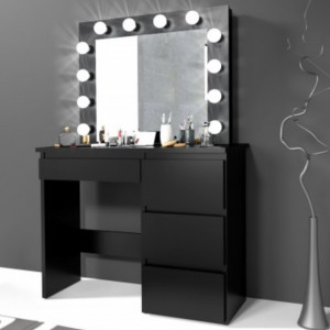 SEN505 - Set Masa toaleta cosmetica machiaj oglinda masuta vanity, oglinda cu LED-uri - Negru