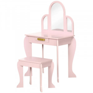 SERC2 - Set masutade toaleta copii, 52 cm, cu scaunel si oglinda - Roz