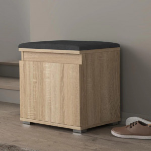 BAM508 - Banca 50x37x51 cm, Pantofar pentru Hol, pantofi, depozitare - Sonoma cu tapiterie Gri/Albastru/Verde