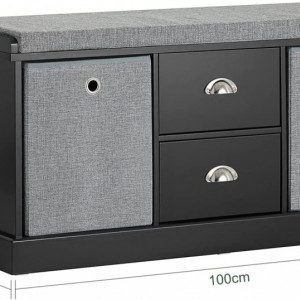 BAN6 - Bancuta 100 cm, bancheta, banca hol cu perna, pantofar, depozitare pantofi - Negru-Gri