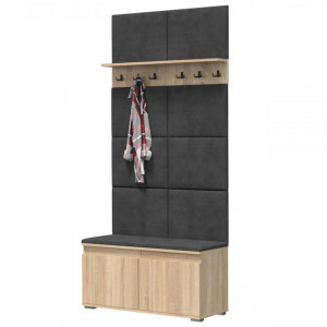 CUI526 - Cuier 100x37x214 cm - 6 agatatori haine, hol, pantofar - Sonoma, tapiterie Verde/Gri/Albastru