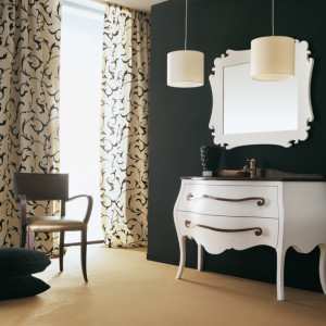 ELN505 - Set Mobilier Baie Narciso - Comoda, Lavoar, Oglinda, plinta atistrip, Alb-Negru