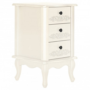 NOA116 - Noptiera, dulap cu 3 sertare cu manere, butoni metalici si detaliu floral - Crem / Ivory