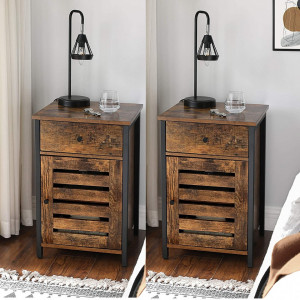 NOI3 - Set 2x noptiere pentru dormitor, 40x40x60 cm - Maro, stil industrial