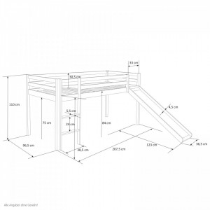 PAAC213 - Pat cu tobogan, 90x200 cm, pentru 1copil, cu somiera - Gri
