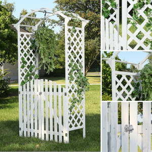 PEA2 - Pergola trandafiri cu portita lemn gradina, terasa - Alba