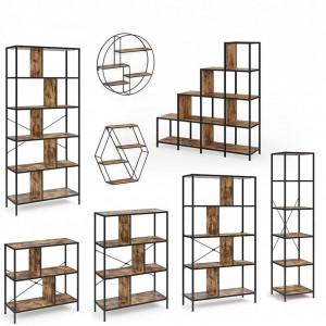 RAI225 - Rafturi 90 cm, cu 6 cuburi, pentru living, birou, hol, biblioteca stil industrial - Maro
