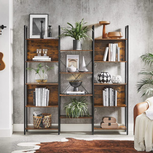 RAI51 - Rafturi, etajera 158x24x166 cm, pentru birou, biblioteca living, hol, dormitor, bucatarie, camera copii, stil industrial - Maro