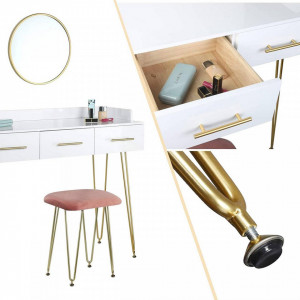 SEA350 - Set Masa toaleta, 100 cm, cosmetica machiaj cu oglinda si scaun, masuta vanity - Alb
