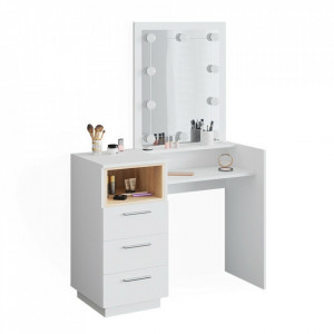 SEA361 - Set Masa toaleta, 100 cm, moderna cosmetica machiaj oglinda, masuta vanity cu sau fara LED- Alb