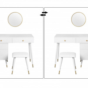 SEA367 - Set Masa toaleta, 100 cm reversibila, cosmetica machiaj, oglinda, masuta vanity - Alb-Auriu