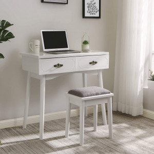SEA379 - Set Masa toaleta, 80 cm, cosmetica machiaj cu oglinda si scaun, masuta vanity - Alb