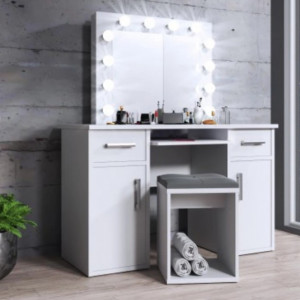SEA507 - Set Masa toaleta cosmetica 120 cm machiaj oglinda masuta vanity, oglinda cu LED-uri - Alb sau Maro