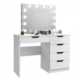 SEA514 - Set Masa toaleta, 110 cm, cosmetica machiaj cu sau fara scaun, masuta vanity, oglinda cu LED-uri - Alb