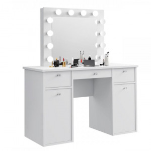 SEA537 - Set Masa toaleta cosmetica 120 cm machiaj oglinda masuta vanity, oglinda cu LED-uri - Alb