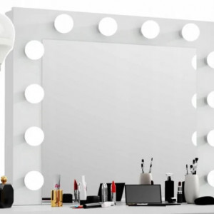 SEA540 - Set Masa toaleta, 130 cm, cosmetica machiaj, masuta vanity, oglinda cu LED-uri - Alb Lucios sau Mat