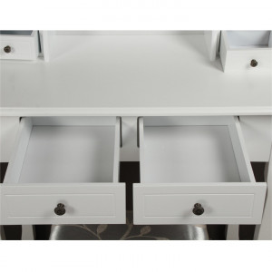 SEA601 - Set Masa toaleta, 80 cm, consola cosmetica machiaj masuta vanity make-up cu raft si scaun tapitat pentru hol - Alb