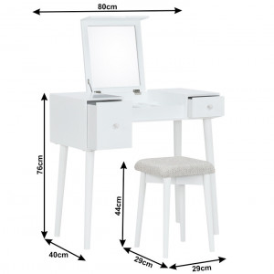 SEA605 - Set Masa toaleta, 80 cm, consola cosmetica machiaj masuta vanity make-up cu oglinda rabatabila si scaun tapitat- Alb