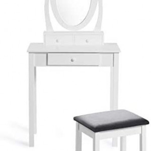 SEA901 - Set Masa toaleta 70 cm, cosmetica machiaj cu oglinda cu sau fara LED, masuta vanity - Alb