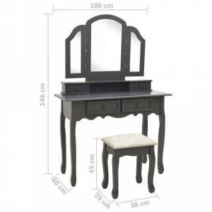SEG1 - Set Masa toaleta, 100 cm, cosmetica machiaj cu oglinda si scaun, masuta vanity - Gri
