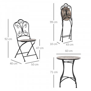 SEGM10 - Set Masa si 2 scaune pliante Mozaic gradina, terasa, balcon - Maro