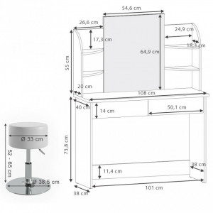 SEM220 - Set Masa toaleta, 108 cm, cosmetica machiaj oglinda cu sau fara LED, masuta vanity, cu sau fara scaunel - Maro