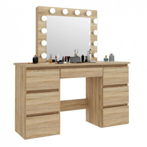 SEM507 - Set Masa toaleta, 120 cm, cosmetica machiaj, masuta vanity, oglinda cu LED-uri - Sonoma