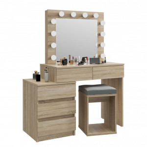 SEM509 - Set Masa toaleta, 112 cm, cosmetica machiaj oglinda masuta vanity, oglinda cu LED-uri cu sau fara scaun - Sonoma