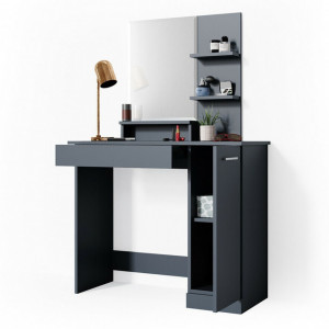 SEN229 - Set Masa toaleta, 90 cm, cosmetica machiaj oglinda cu sau fara LED, masuta vanity, cu sau fara scaunel - Antracit