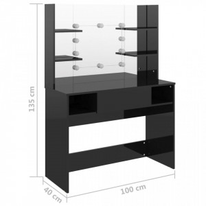 SEN705 - Set Masa toaleta, 100 cm, cosmetica machiaj cu oglinda cu LED, masuta vanity - Negru Lucios