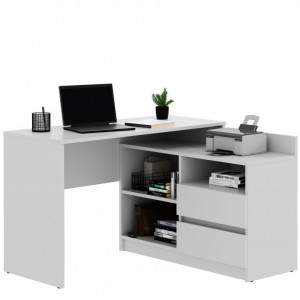 BIA515 - Birou pe colt, 120x105x75 cm, masa de calculator cu 2 sertare, office - Alb