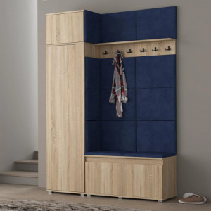 CUI520 - Cuier 154x37x214 cm - 6 agatatori haine, hol, pantofar - Sonoma, tapiterie Verde/Gri/Albastru