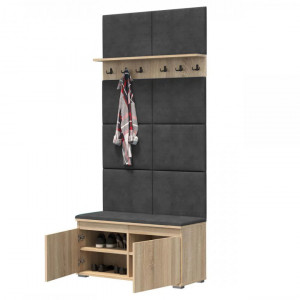 CUI526 - Cuier 100x37x214 cm - 6 agatatori haine, hol, pantofar - Sonoma, tapiterie Verde/Gri/Albastru