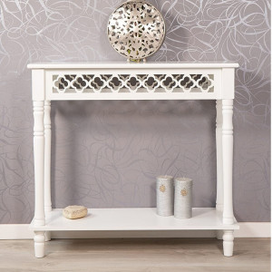 MAA214 - Masa toaleta, 78 cm, consola cosmetica machiaj masuta vanity make-up cu raft pentru hol - Alb